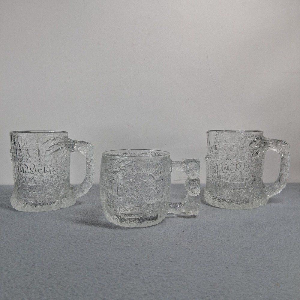 McDonalds Flintstones Glass Mug Set of 3 RocDonalds Vintage 1994 Made in France